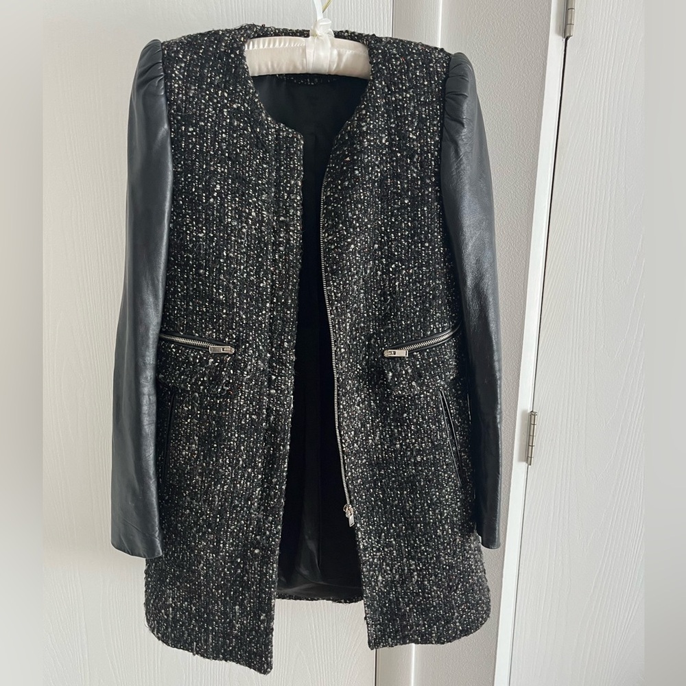 ZARA - coat with leather sleeves XS black